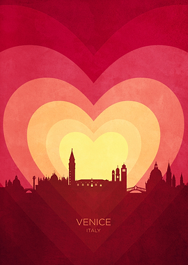 Venice Italy Skyline Hearts Red Yellow