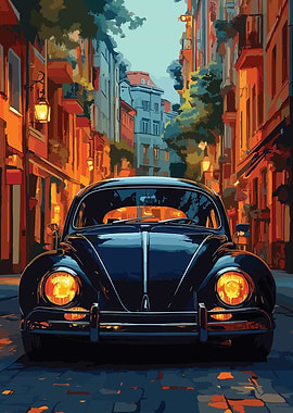 Vintage Car in Cityscape