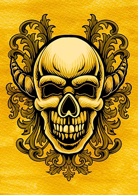 Golden Skull with Floral Design