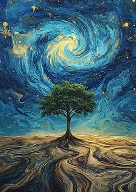 Tree in Swirling Sky