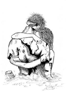 Drawing of Couple Embracing