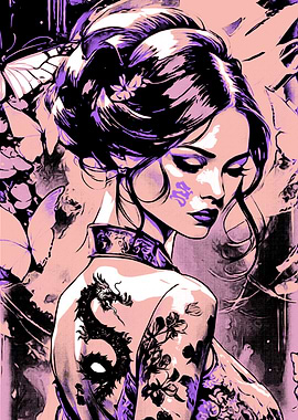 Japanese Woman with Dragon Tattoo