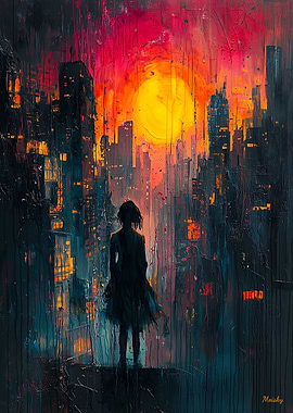 Lost in the City Neoexpressionist Urban Scene