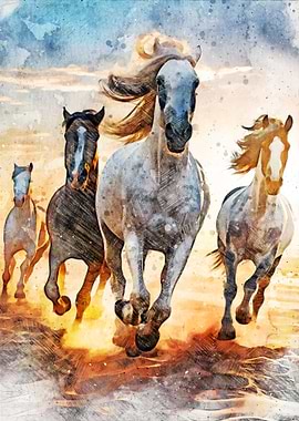 Running Horses Watercolor