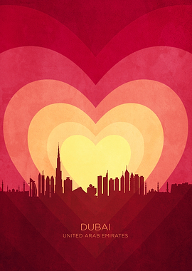 Dubai Skyline Hearts Red Yellow