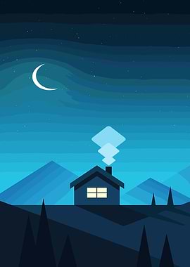 Nighttime Cabin in Mountains