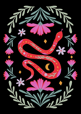 Cute floral snake red and pink