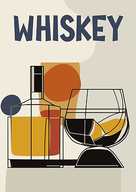 Whiskey Glass & Bottle Poster