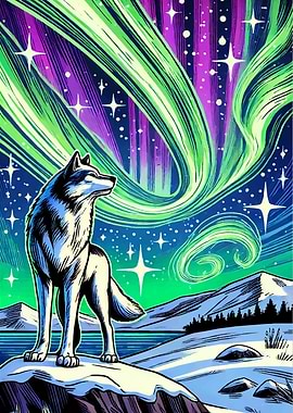 Wolf Under Aurora Borealis