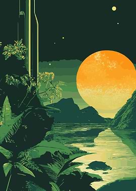 Alien Landscape with Giant Moon