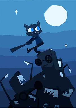 Nighttime Cat with Bat