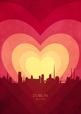 Dublin Ireland Skyline Hearts Red