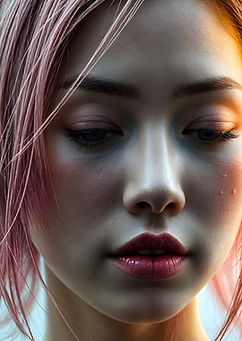 Close-up Portrait of Woman with Pink Hair
