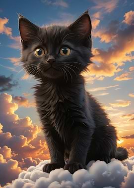 Black Kitten on Clouds