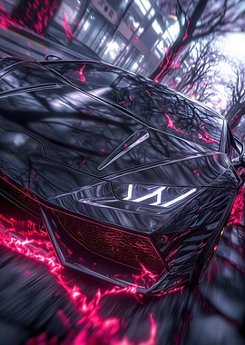 Black Sports Car with red lightning