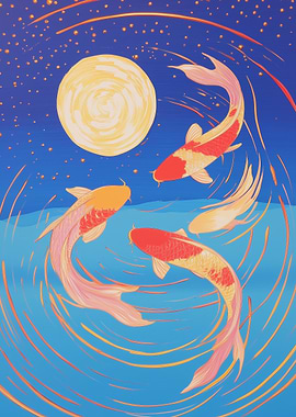 Koi Fish Under Full Moon