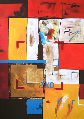 Abstract Painting Urban Architecture with Squares, Lettering and Collage