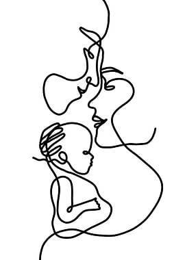 Couple and Child Line Art