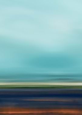 Abstract Landscape Ocean coast beach sky landscape in green-brown-blue colors