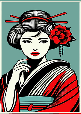 Geisha in Red Kimono