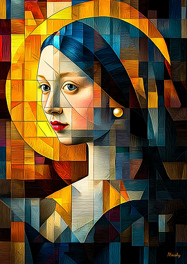 Girl with a Pearl Earring Stained Glass Mosaic.