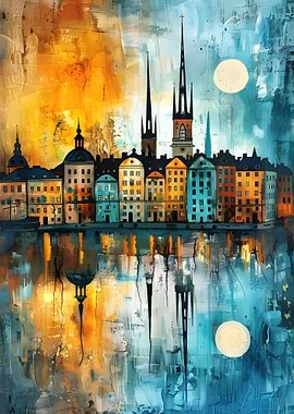 Cityscape with Moon