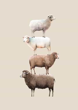 Stack of Sheep Watercolor