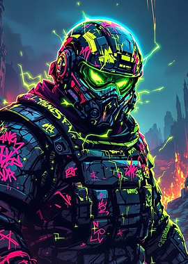 Cyberpunk Futuristic Soldier Artwork
