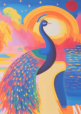 Peacock Sunset Painting