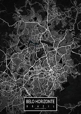 Belo Horizonte City Map Brazil Dark