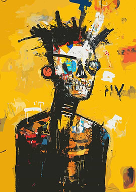 Man Portrait in Yellow Basquiat Style