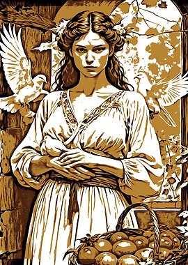 Woman with Doves and Fruit