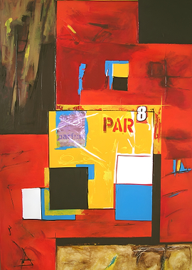 Abstract Painting Urban Architecture with Squares, Lettering and Collage