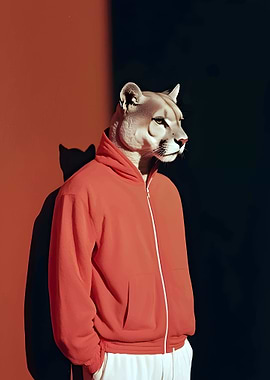 Cougar in Red Hoodie