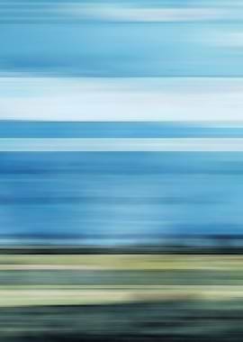 Abstract Landscape Ocean coast beach sky landscape in green-brown-blue colors