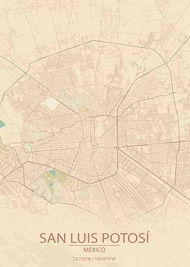 San Luis Potosi Mexico Vintage Style City Map