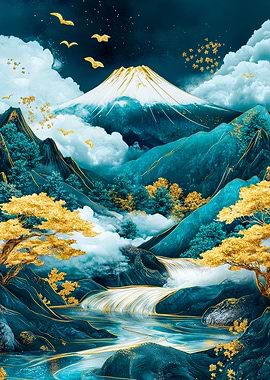 Mount Fuji Gilded Azure