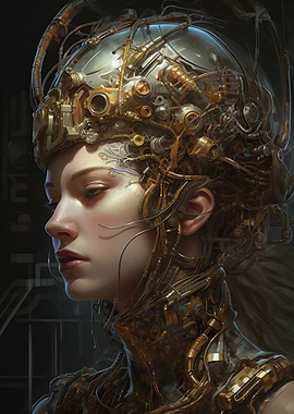 Cyberpunk Woman with Mechanical Headpiece