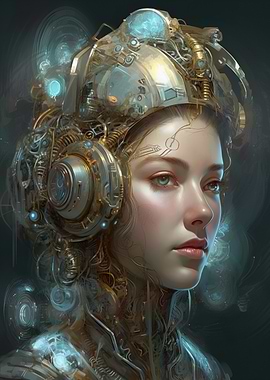 Cyberpunk Woman with Mechanical Headpiece