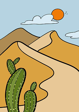 Desert Landscape with Cactus