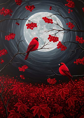 Cardinal Love Under the Moon