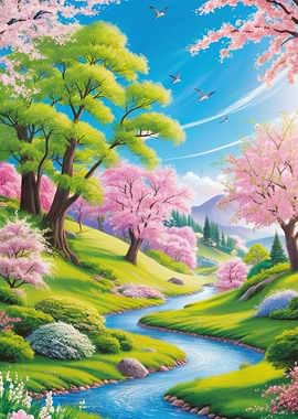 Springtime River Landscape