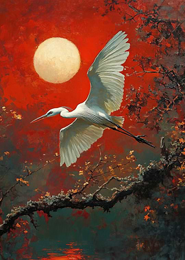 White Heron in Flight