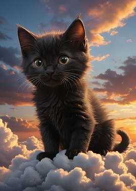 Black Kitten on Clouds