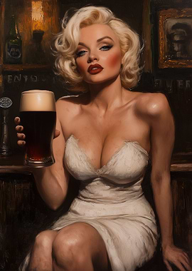 Marylin Monroe with Beer in Irish Pub