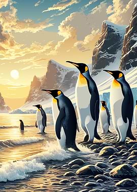 Penguins at Sunset