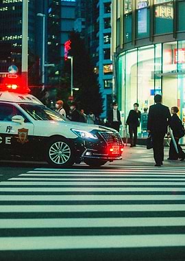 Japanese Police Car in City