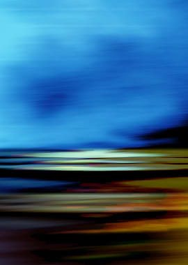 Abstract Landscape Ocean coast beach sky landscape in blue-brown-green colors