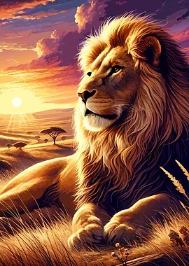 Majestic Lion at Sunset