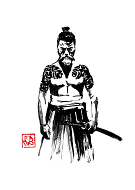 Samurai Warrior Ink Painting